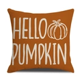 Orange linen pillow cover featuring white Hello Pumpkin text and autumn pumpkin graphic - Bright Orange Hello Pumpkin Style (YMG5-14)