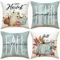 Set di 4 federe autunnali con motivi a zucca e scritte decorative per la casa - Illustrazione di Zucca Happy Harvest (YMF43) / 45x45cm (confezione da 4)