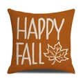 Autumn linen throw pillow cover featuring orange Happy Fall text and maple leaf pattern - Bright Orange Happy Fall Style (YMG5-15)
