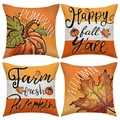 Set di 4 federe per cuscini autunnali con zucche e foglie per decorazione del divano - Zucca del Raccolto Autunnale Arancione (YMF86) / 45x45cm (confezione da 4)
