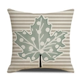 Linen thanksgiving pillowcase with green maple leaf and striped background - Off-White Green Polka Dot Maple Leaf Stripe Style (YMG5-17)