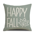 Green linen Fall pillowcase featuring white Happy Fall typography and maple leaf - Sage Green Happy Fall Type (YMG5-20)