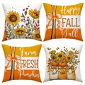Set di 4 federe per cuscini autunnali con zucca e girasole per decorazioni del divano - Stile Fattoria Girasole Zucca (YMF83) / 45x45cm (confezione da 4)