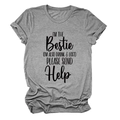 Détail du t-shirt gris à col rond avec le slogan imprimé noir I'm The Bestie - S / Gris Foncé/Police Noire