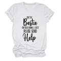 Detail of Bestie text print on a white crewneck cotton T-shirt with soft texture - White / Black Font