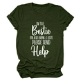 Detail of olive green t-shirt showing soft knit fabric and I'M THE BESTIE print - Army Green/White Font