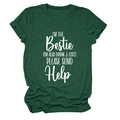 Detail of forest green crewneck T-shirt featuring I'M THE Bestie white slogan print - Retro Green/White Font