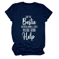 Detail of navy blue crewneck T-shirt showing rolled sleeves and white slogan print - Navy Blue/White Font