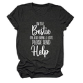 Detail of grey crewneck tee with I'M THE Bestie slogan and funny text print - Heather Black/White Font