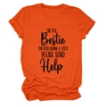 Detail of soft orange crew neck tee featuring handwritten black I'm the bestie text - Orange / Black Font