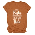 Detail of rust red crew neck T-shirt featuring 'I'm the bestie' white graphic print - Burnt Orange / White Font