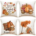 Set di 4 federe per cuscini autunnali con stampa di foglie d'acero e zucche - Combo Zucca Foglie Autunnali (YMF55) / 45x45cm (confezione da 4)
