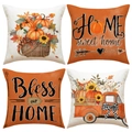 Set di 4 federe autunnali con zucche e girasoli per decorazioni domestiche e divani - Home Sweet Home Girasole Zucca (YMF79) / 45x45cm (confezione da 4)