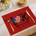 Rote Leinen-Tischmatte mit Independence Day LOVE Herz-Design und rustikaler Webstruktur - LOVE my country Rot (CD16-15)