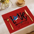 Platzset aus Leinen mit rotem LOVE-Aufdruck und US-Flagge-Stern für den Unabhängigkeitstag - LOVE my country mit Pfeil Rot (CD16-16)