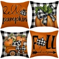 Set di quattro federe autunnali con zucche foglie di acero e quadri buffalo check - Zucca del Pickup Arancione Brillante (YMF20) / 45x45cm (confezione da 4)