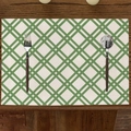 Green and white checkered linen placemat on dark wooden table for spring dining decor - Green White Plaid Style (CD10-2)