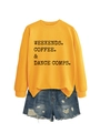 Sweat jaune à manches longues avec texte noir et ensemble de short en jean effiloché - S / Sweat-shirt Jaune (Texte Noir)