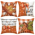 Set di 4 federe per cuscini autunnali con zucche per decorazioni Thanksgiving - Combo Zucca a Quadri Happy Fall (YMF67) / 45x45cm (confezione da 4)