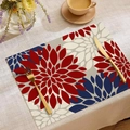 Platzset aus Leinen mit rot-blauem Blumendruck und modernem künstlerischem Gedeck - Rot Blau Radiales Abstraktes Blumenmuster (CD16-18)