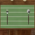 Green and white striped linen placemat with rustic wood dining set and modern tableware - Green White Stripes Style (CD10-4)