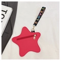 Mini borsa rossa a forma di stella con tracolla arcobaleno e cerniera a cuore - rosa acceso