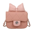 Pink mini crossbody bag with quilted lattice, large leather bow, and camellia metal clasp - Pink