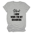 Detail of grey crewneck t-shirt with Retired I Now Work For My Grandkids slogan print - Light Grey (Black Font)
