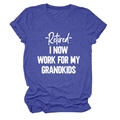 Detail of purple heather t-shirt with Retired I Now Work For My Grandkids white text - Vintage Blue (White Font)
