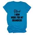 Detail of the turquoise cotton t-shirt with Retired I Now Work For My Grandkids text - Lake Blue (Black Font)