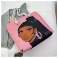 Pink canvas tote bag with fashion character print and white cotton rope handles - Pink Fashion High Pony Figure (Pattern 5)
