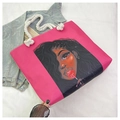 Magenta canvas tote bag with artistic female portrait and white rope handles - Rose Red Heart Lollipop Figure (Pattern 7)