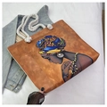 Canvas tote bag with artistic portrait print and white rope handles in a casual setting - Color Turban Exotic Woman Profile (Pattern 8)