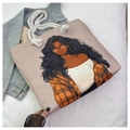 Sac fourre-tout en toile avec illustration et poignées en corde blanche en beige - Chemise à Carreaux Orange Lunettes Femme Noire (Motif 10)