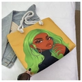 Grand sac cabas jaune en toile avec imprimé artistique et anses en corde de coton - Silhouette Jaune Cheveux Verts Boucles d'Oreilles (Motif 12)