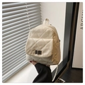 Vue détaillée du mini sac à dos en cuir matelassé crème avec bretelles en chaîne - Blanc