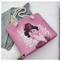 Sac fourre-tout en toile rose avec illustration animée et poignées en corde - Fille Noire Anime Japonais Mignon Rose (Motif 2)
