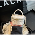 White quilted mini square handbag with gold chain strap and top handle design - White