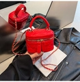 Elegant bright red quilted mini box bag with gold chain strap and top handle style - Red