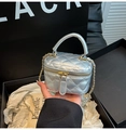 Chic silver mini quilted crossbody bag with top handle and elegant chain strap for women - Silver