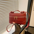Red woven leather box crossbody bag for women with gold hardware and top handle - Red