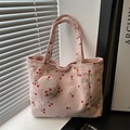 Borsa tote in velluto rosa con motivo a ciliegie e portamonete rotondo abbinato coord - Rosa