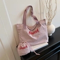Ensemble sac cabas et pochette à cordon rose avec imprimé Beach rouge en toile - Rose