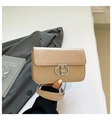 Elegant beige and brown crossbody bag featuring woven texture and a silver metal T-lock - Dark Khaki