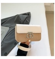 Cream white PU leather and straw crossbody bag with silver chain strap and T-lock buckle - Off White