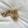 Mini borsa da sera dorata a forma di arachide con strass scintillanti e catena - Oro