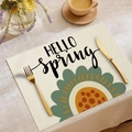 Λινό σουπλά με κείμενο Hello Spring και φλοράλ σχέδιο για διακόσμηση τραπεζιού - Στυλ Μοντέρνο Αφηρημένο Άνοιξη (CD10-9)