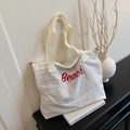 Sac fourre-tout en nylon blanc avec broderie Beach rouge et anses en sangle - Blanc