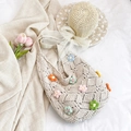 Chic beige knitted tote bag with colorful handmade 3D floral accents for summer - Upgraded Edition (With Colorful Flowers) / Upgraded Off-White
