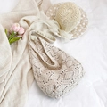 Minimalist beige knitted hobo bag in handmade crochet style for casual daily use - Standard Edition / Normal Off-White